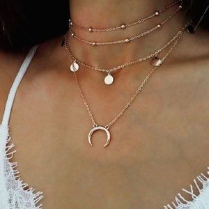 🌙 Boho Crescent Moon Triple Necklace